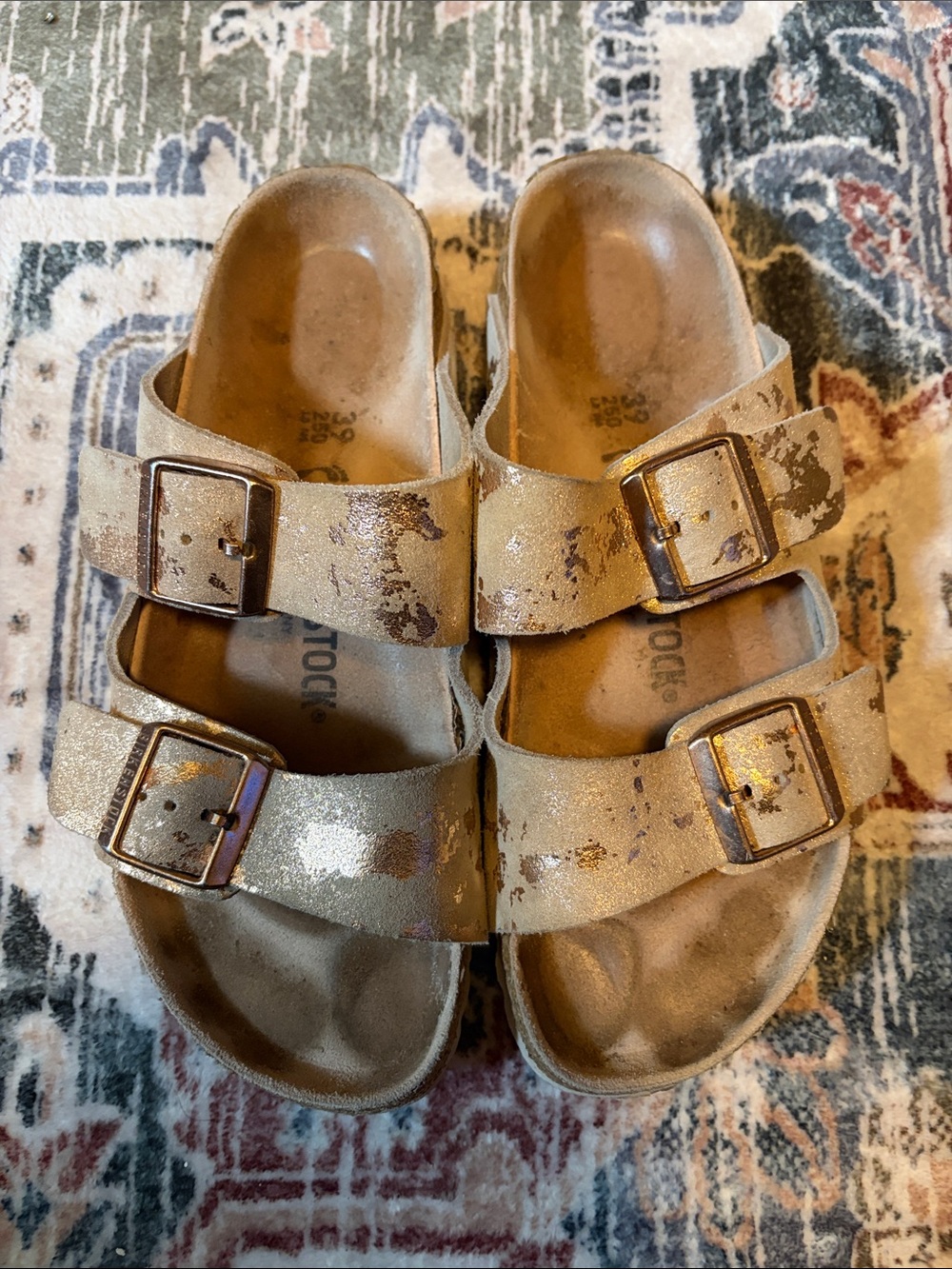 Birkenstock Metallic Gold Double-Buckle Slide Sandals
